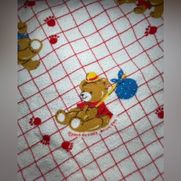 Vintage Dundee Baby Receiving Blanket Teddy Bear Grid Print 39x26 USA Cotton - Picture 10 of 11